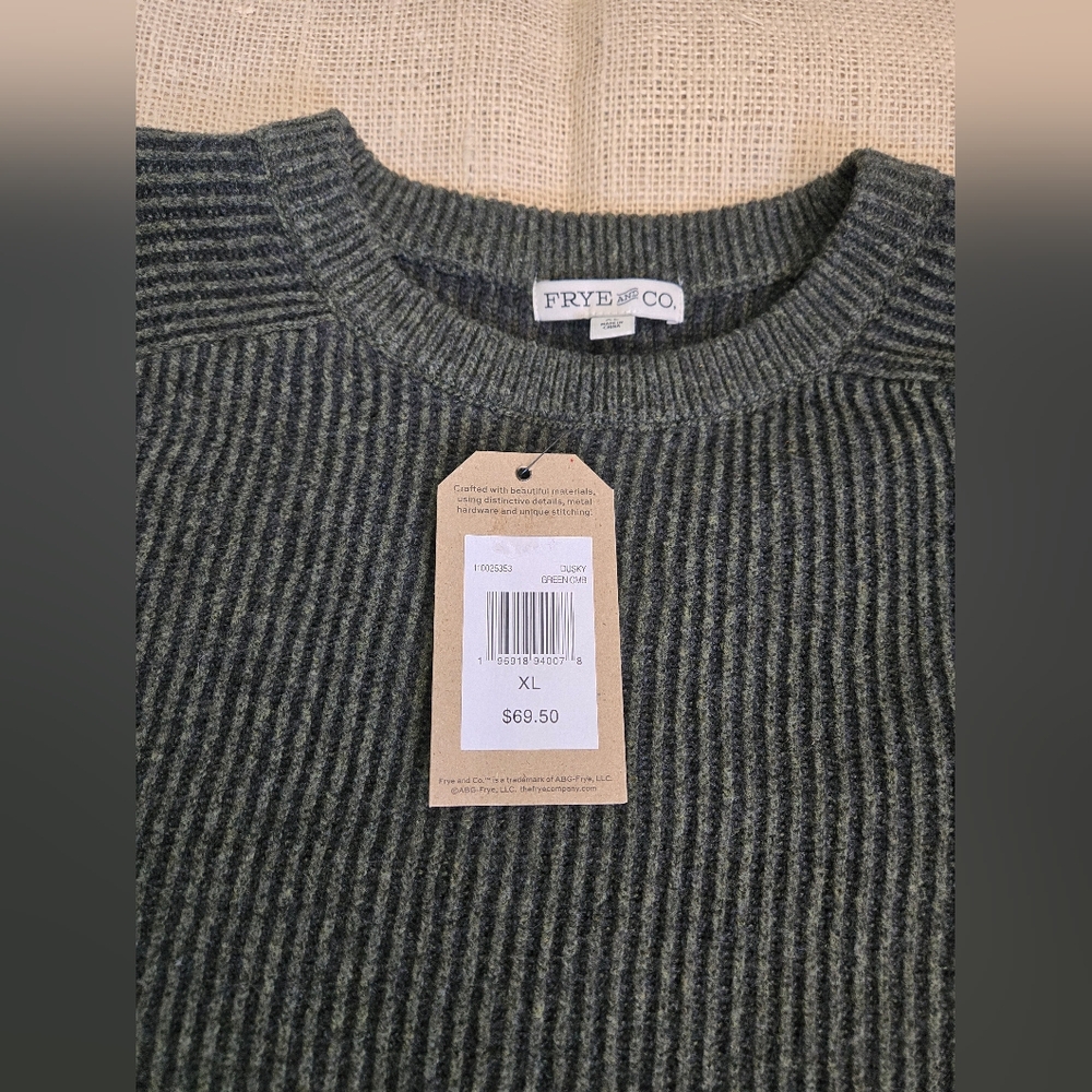 Frye And Co Sweater Men’s Green Crewneck Ribbed Pullover Casual Knit Sz XL